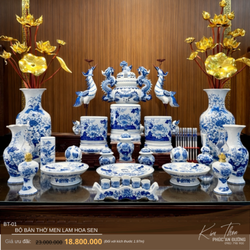 bộ bàn thờ men lam hoa sen BT-01 trang nghiêm
