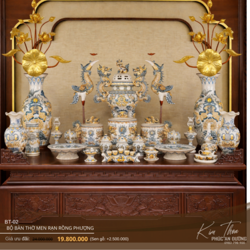 bộ bàn thờ men rạn rồng phượng BT-02 trang nghiêm