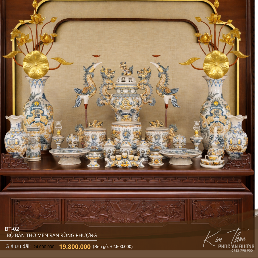 bộ bàn thờ men rạn rồng phượng BT-02 trang nghiêm
