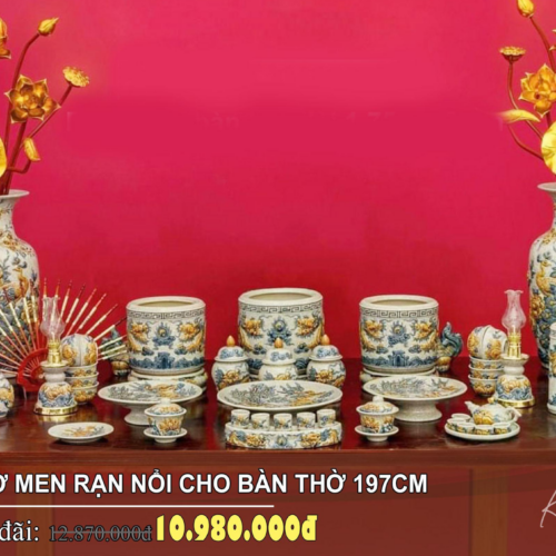 bộ đồ thờ men rạn nổi BT-09 cho bàn thờ 197cm