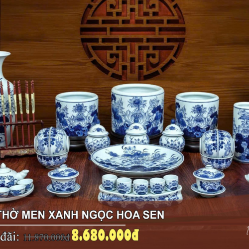 bộ đồ thờ men xanh ngọc hoa sen BT-11 trang nhã