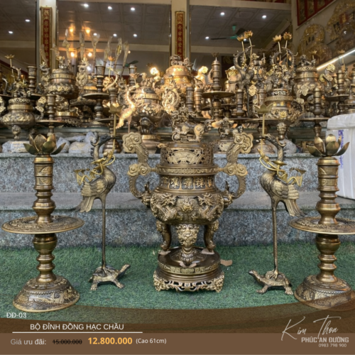 Bộ đỉnh đồng hạc chầu ĐĐ-03 cao 61cm