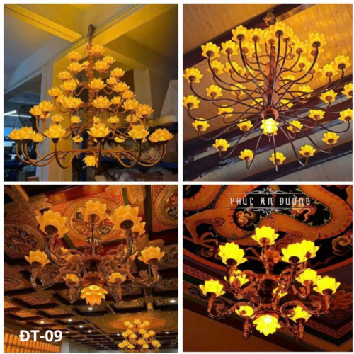 Đèn chùm hoa sen ĐT-09 ánh sáng vàng trang nghiêm phòng thờ