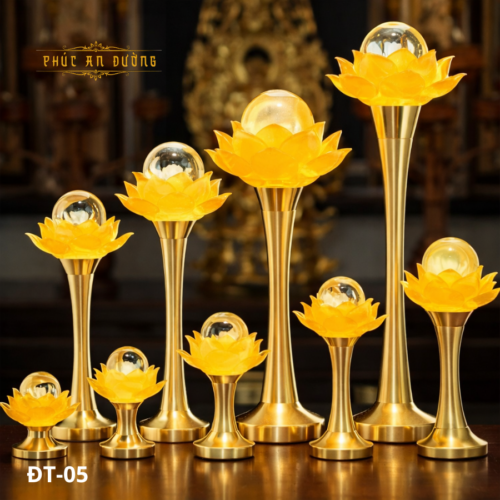 Đèn thờ hoa sen pha lê ĐT-05 ánh sáng vàng trang nghiêm