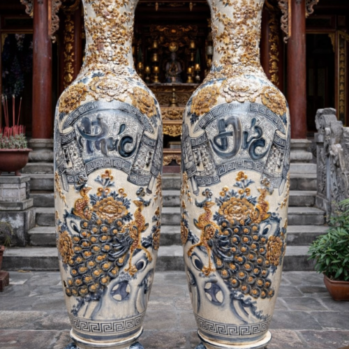 Lộc bình gốm sứ công hoa phú quý LB-04 cao 1m5