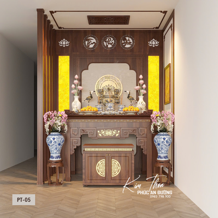 Phòng thờ PT-05 thiết kế gọn gàng, bố cục chuẩn phong thủy cho gia đình