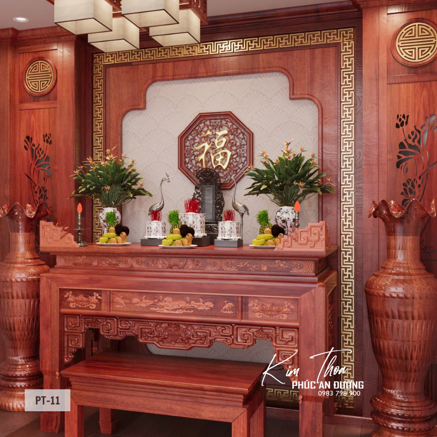 Phòng thờ PT-11 gỗ tự nhiên phong cách truyền thống
