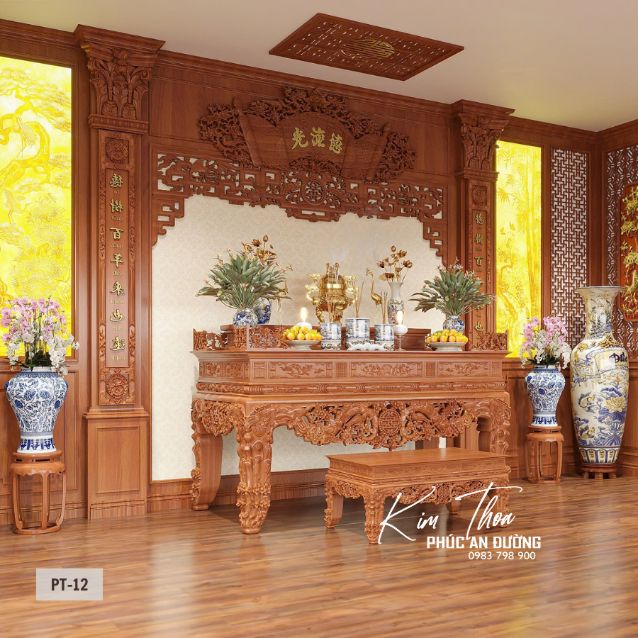 Phòng thờ PT-12 gỗ tự nhiên chạm khắc tinh xảo