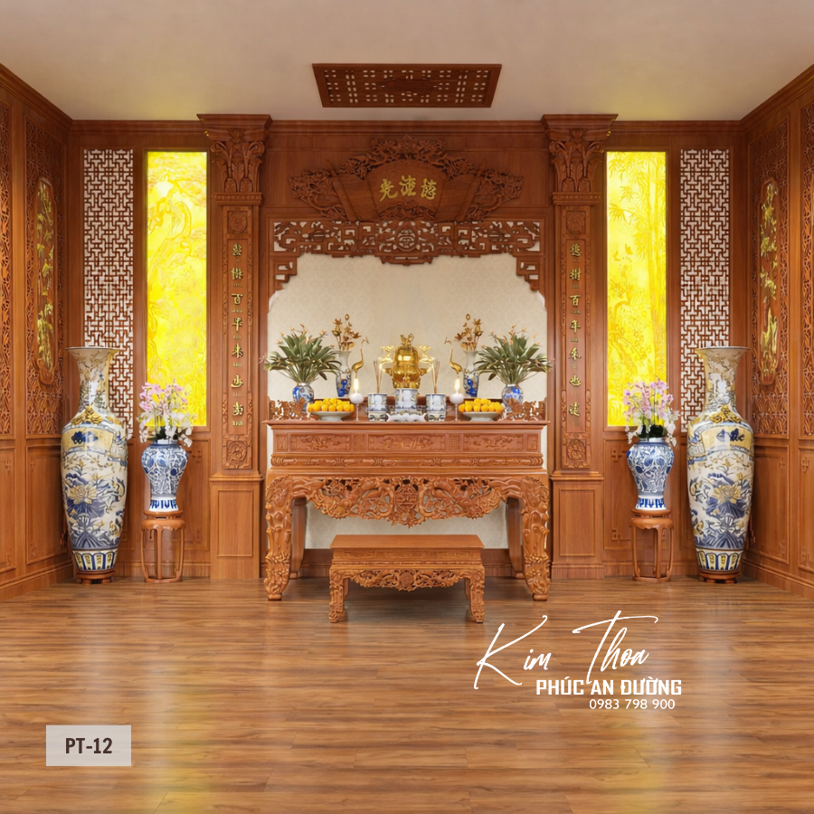 Phòng thờ PT-12 gỗ tự nhiên chạm khắc tinh xảo