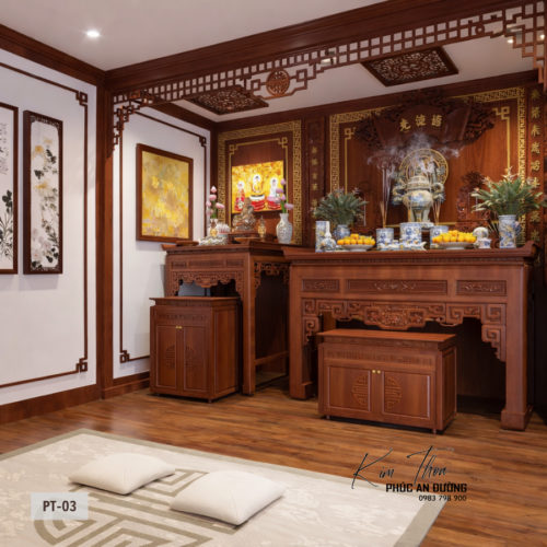 Mẫu phòng thờ PT-03 gỗ tự nhiên gam trầm, phù hợp nhà phố