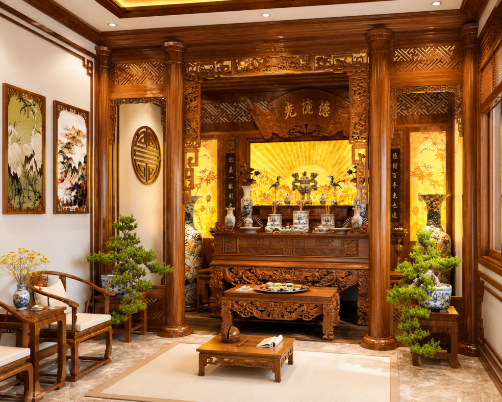Nghệ thuật tranh trúc chỉ thủ công là sự kết hợp độc đáo giữa ánh sáng, mỹ thuật và giá trị tâm linh truyền thống. Mỗi bức tranh được chế tác tỉ mỉ với các họa tiết hoa sen, thư pháp, Cửu Huyền Thất Tổ hoặc biểu tượng văn hóa Việt, tạo nên điểm nhấn sang trọng cho không gian thờ cúng. Khi kết hợp cùng hệ thống chiếu sáng, tranh trúc chỉ mang lại hiệu ứng ánh sáng ấm áp, giúp phòng thờ trở nên trang nghiêm, thanh tịnh và giàu chiều sâu nghệ thuật. Phúc An Đường chuyên thiết kế, chế tác và thi công tranh trúc chỉ thủ công cao cấp cho nhà phố, chung cư, biệt thự và nhà thờ họ trên toàn quốc.
