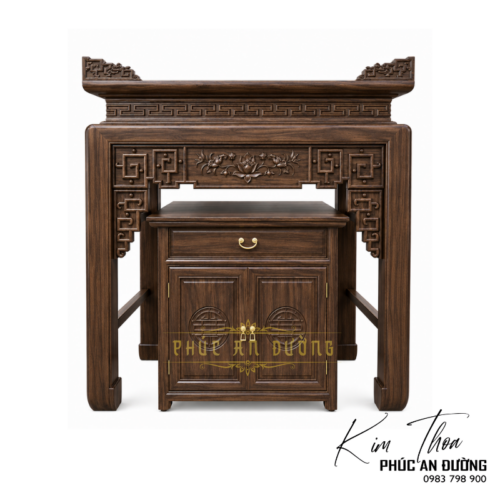 Mẫu bàn thờ đứng 1m27 thiết kế trang nghiêm, phù hợp chung cư, nhà phố và phòng thờ nhỏ. Kiểu dáng hiện đại kết hợp họa tiết truyền thống, tối ưu không gian thờ cúng.