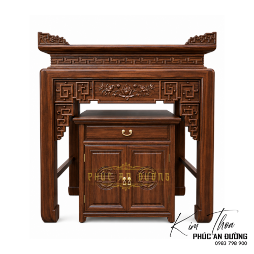 Mẫu bàn thờ đứng 1m27 thiết kế trang nghiêm, phù hợp chung cư, nhà phố và phòng thờ nhỏ. Kiểu dáng hiện đại kết hợp họa tiết truyền thống, tối ưu không gian thờ cúng.