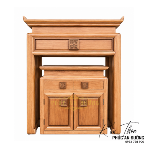 Khám phá mẫu bàn thờ chung cư BTD-29 kích thước 1m07 với thiết kế hiện đại, đường nét vuông vắn, họa tiết hồi văn tinh tế, phù hợp căn hộ chung cư và nhà phố. Phúc An Đường nhận thiết kế, sản xuất theo yêu cầu.