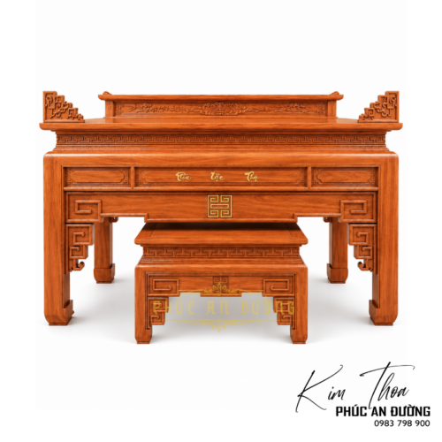 Bàn thờ đứng hiện đại nhị cấp Phúc Lộc Thọ 1m97 BTD-40 nổi bật với thiết kế cân đối, họa tiết Phúc Lộc Thọ tinh tế, phù hợp phòng thờ gia tiên, biệt thự và nhà phố.