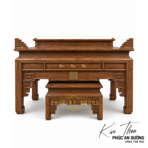 Bàn thờ đứng hiện đại nhị cấp Phúc Lộc Thọ 1m97 BTD-40 nổi bật với thiết kế cân đối, họa tiết Phúc Lộc Thọ tinh tế, phù hợp phòng thờ gia tiên, biệt thự và nhà phố.