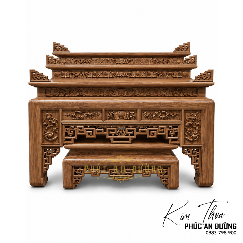 Bàn thờ Ô Sa Tam Cấp BTD-32 sở hữu thiết kế dáng Ô Sa hiện đại, hệ tam cấp cân đối cùng hoa văn triện và chạm khắc tinh tế. Phù hợp phòng thờ gia tiên, nhà phố và biệt thự.