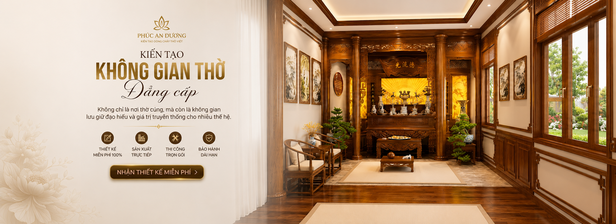 Không gian phòng thờ cao cấp do Phúc An Đường thiết kế và thi công